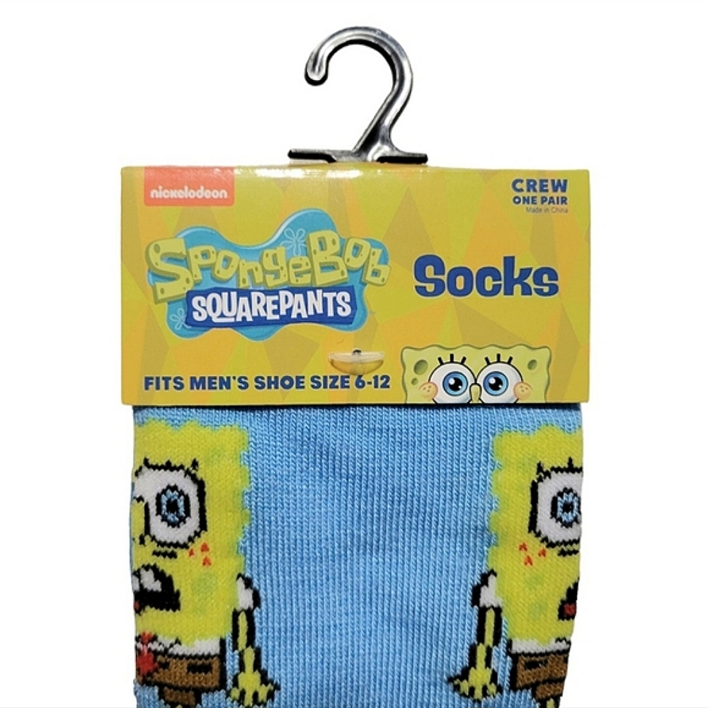 3/$20 Spongebob Squarepants Crew Crazy Socks Mens Womens Blue Unique Fun - Picture 3 of 5